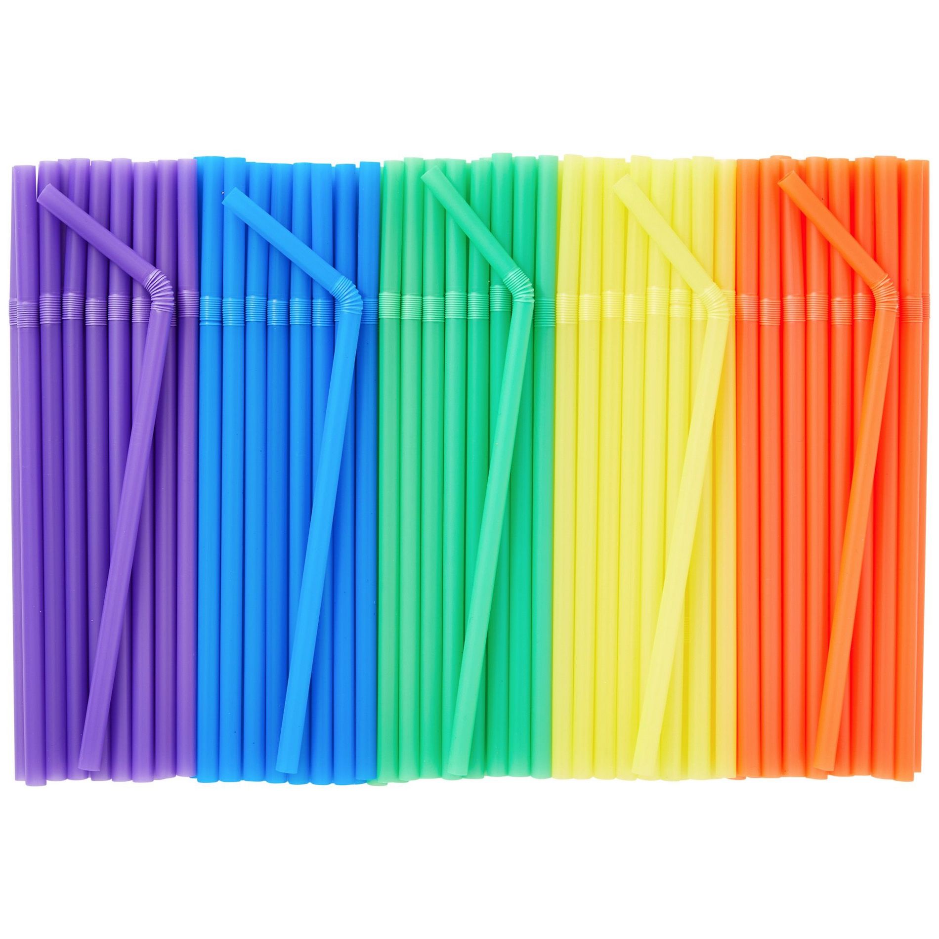 Juvale 300 Pack Flexible Plastic Drinking Straws, Disposable Bendable Straws Bulk Set for Smoothies, 5 Colors, 8.25 In