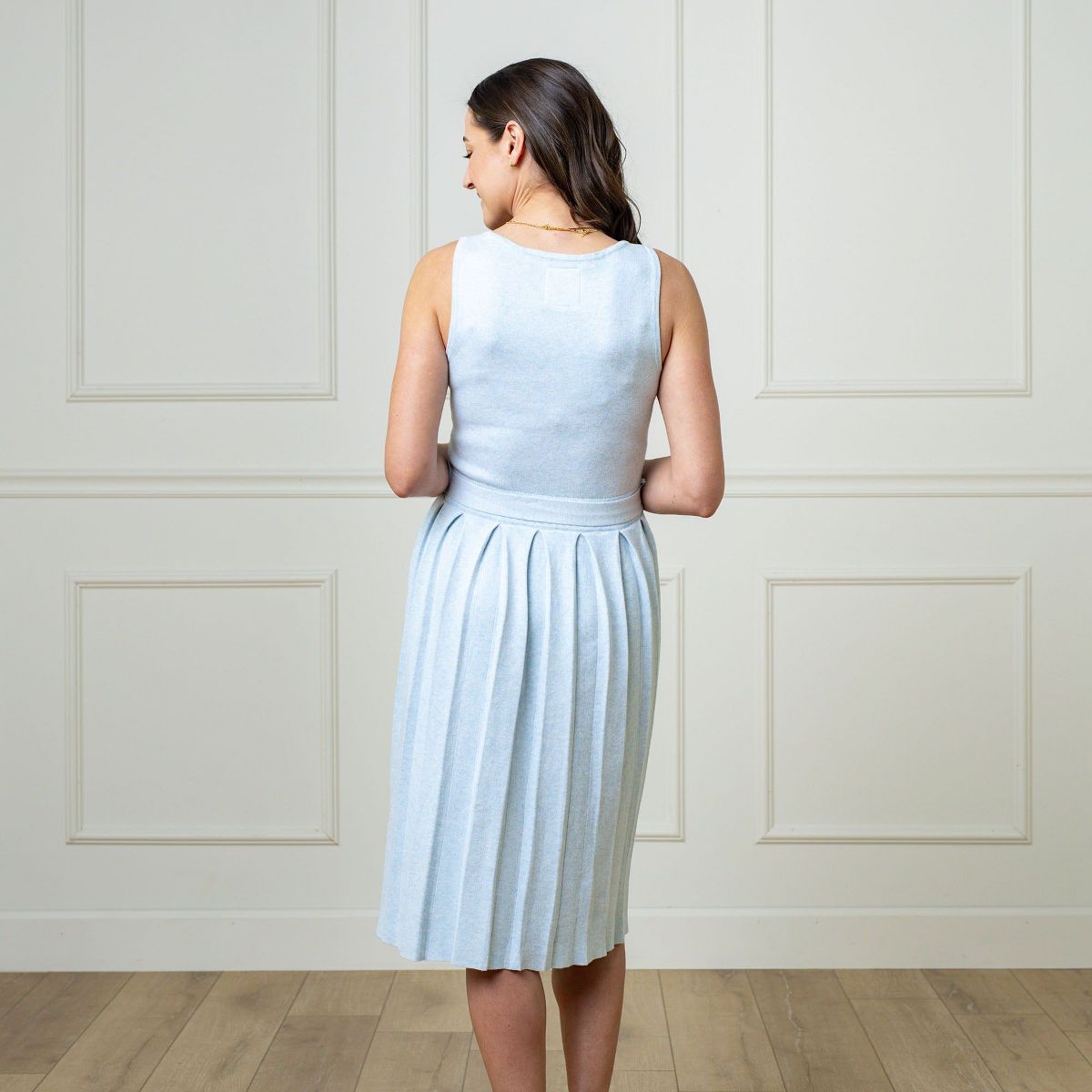 Hope & Henry Women's Sleeveless Pleated Sweater Knit Midi Dress - thumbnail 3
