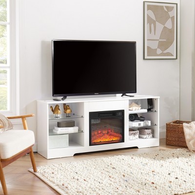 VYNXARIA Elegant 2-in-1 Electric Fireplace TV Stand with Adjustable Glass Shelves