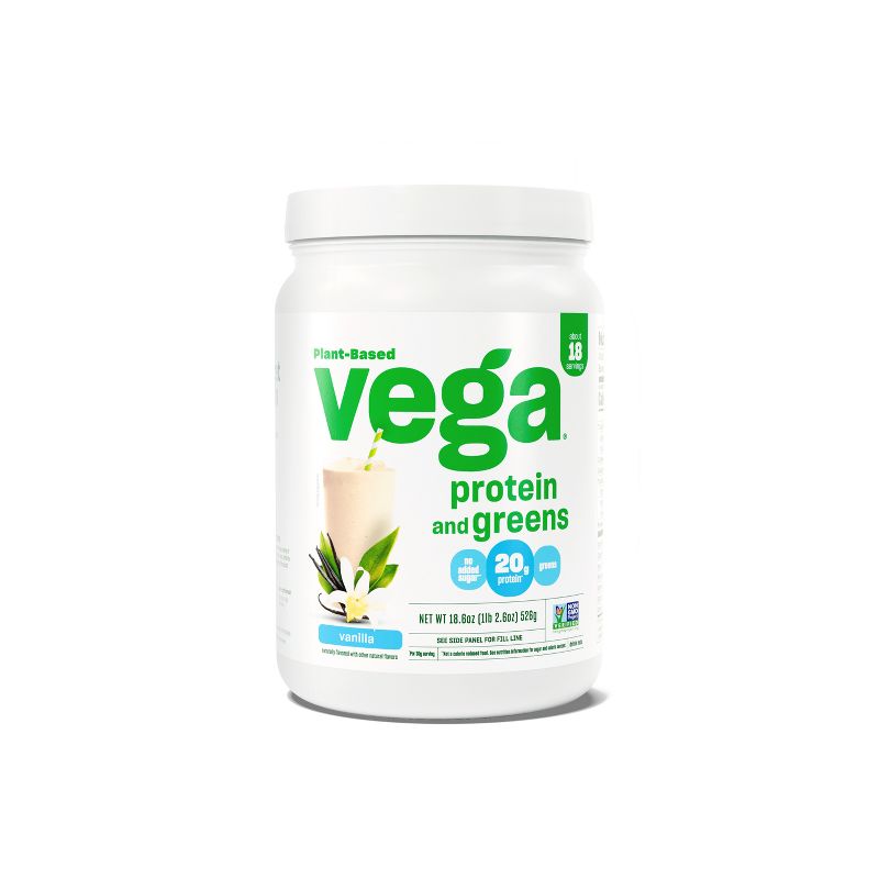 Vega Protein &#38; Greens Vegan Plant Based Protein Powder - Vanilla - 18.6oz, 1 of 9