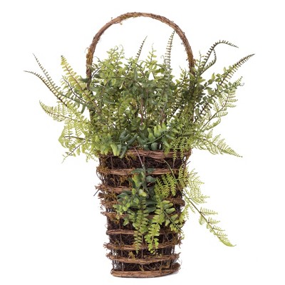 Vickerman 21" Artificial Green Fern in Hanging Wall Basket.