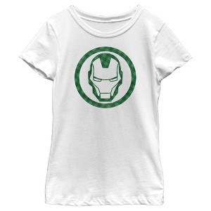 Girl's Marvel St. Patrick's Day Lucky Iron Man Mask T-Shirt - 1 of 4