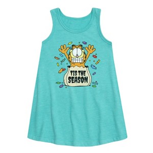 Girls' - Garfield - Tis The Season Graphic Sleeveless Aline Dress - 1 of 3