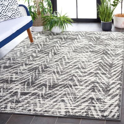 Gray Chevron Rectangular Synthetic Indoor/Outdoor Area Rug