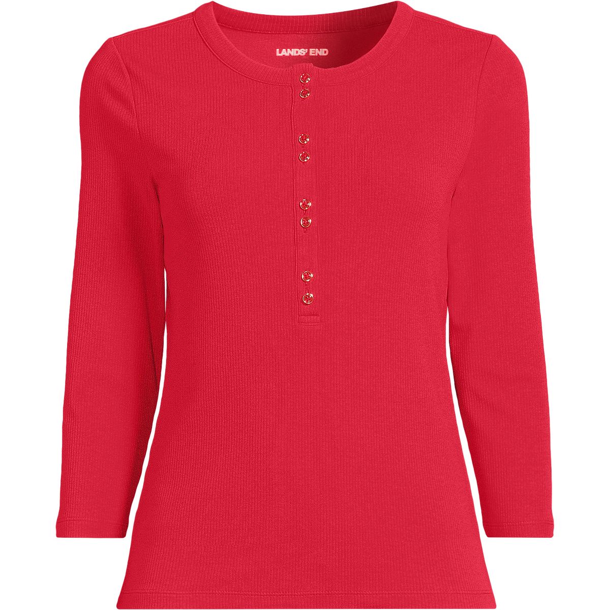 Lands' End Women's 3/4 Sleeve Polished Rib Henley Top - thumbnail 6