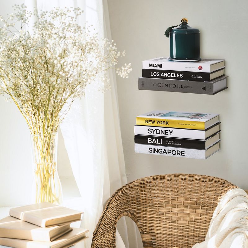 Sorbus 2 Invisible Metal Floating Bookshelves - Trick of The Eye Floating Effect - Wall Mounted Bookshelf (White), 3 of 6