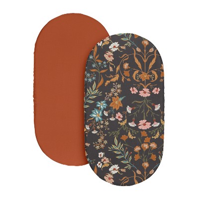 Boho Floral Black and Orange Microfiber Baby Bassinet Sheet Set