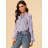 Allegra K Women's Floral Tie V Neck Chiffon Ruffle Trumpet Sleeve Blouse - 2 of 4