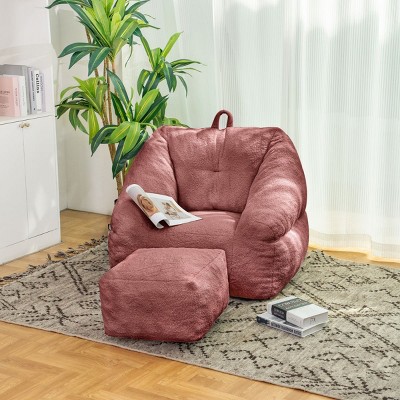 Comfy Bean Bag Chair Single Sofa With Ottoman,Bean Bag Sofa Filling Memory Foam,Fluffy And Lazy Sofa For Dorm,Apartment,Living Room-Cuddlewood