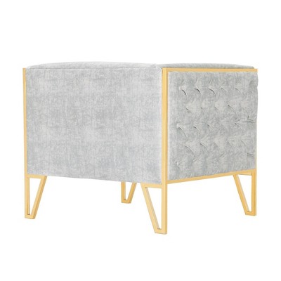 Gray Velvet Barrel Accent Chair with Gold Metal Legs