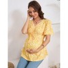 Clearlove Pregnancy Top Women's Drawstring Front V Neck Maternity T Shirt Short Sleeve Peplum Blouse - 3 of 4