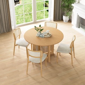 PexFix 46" x 46" Farmhouse Kitchen Dining Room Table Furniture Round Oak Kitchen Table with Rattan Woven Legs for Kitchen Bar Living Room - 1 of 4