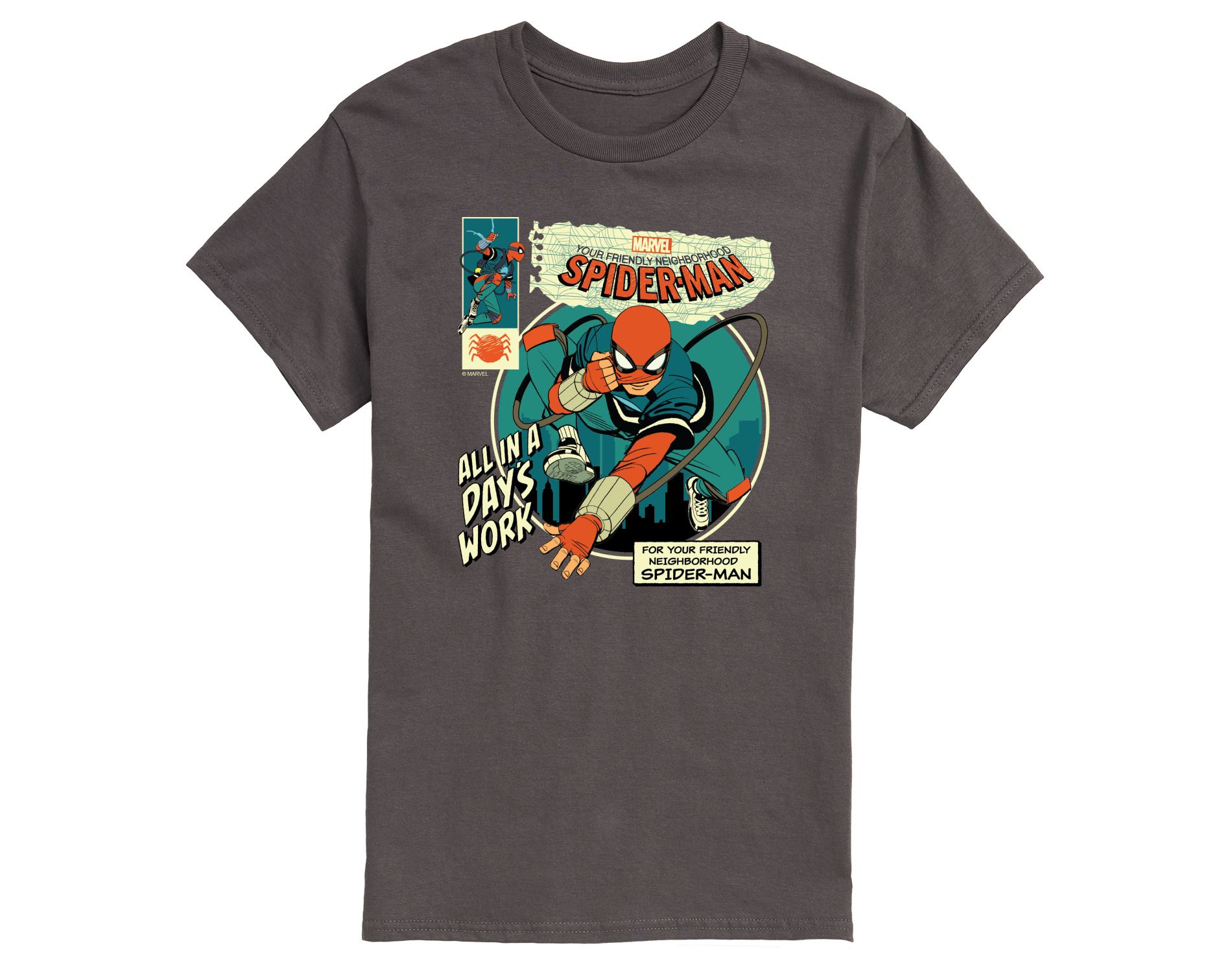 Men's Spider-Man All in a Day's Work Short Sleeve Graphic T-Shirt - Charcoal - X-Large