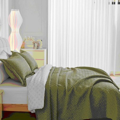 Legacy Decor 3 PCS Pinsonic Reversible All Season Bedspread Quilt Coverlet Oversized Queen Size Sage Color