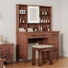 Farmhouse Makeup Vanity Desk with Solid Wood Stool, Makeup Vanity with Mirror and Lights & Power Outlet, Makeup Table with 2 Drawers, Dressing Table - 2 of 4