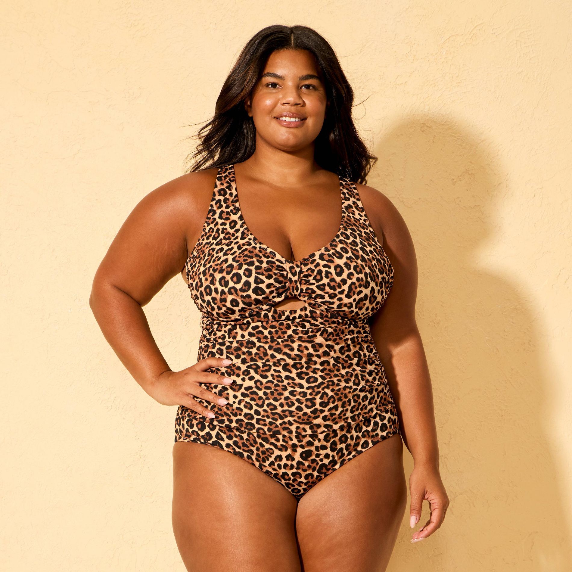 Women's Leopard Print Tab-Front Full Coverage One Piece Swimsuit - Shade & Shore™ Multi