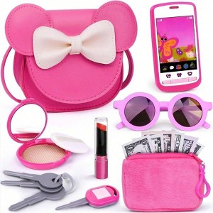 Pretend Play Purse with Makeup Toys, Purse for Birthday Gifts, Rose Red - 1 of 2
