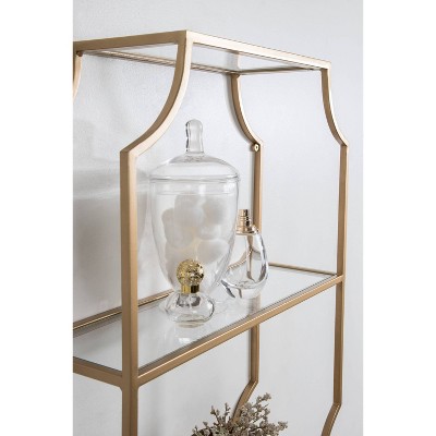 Elegant Gold and Glass Geometric Cube Wall Shelf, 25.5"