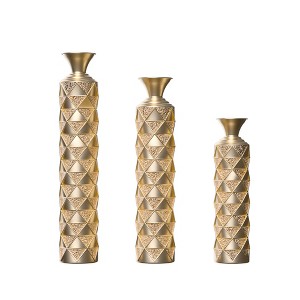 Zeus & Ruta Gold Distressed Metal Vases Set of 3 - 33.5"/29.5"/25.2"H, Decorative Centerpieces with 3D Triangle Pattern - 1 of 4
