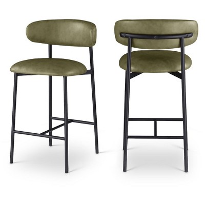 Meridian Furniture,Lupita Olive Vegan Leather Counter Stool, Set of 2