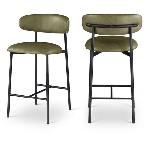 Meridian Furniture,Lupita Olive Vegan Leather Counter Stool, Set of 2 - 1 of 4