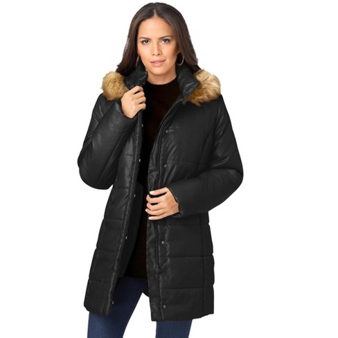 Roaman's Women's Plus Size Classic-length Puffer Jacket With Hood, 4x -  Black : Target