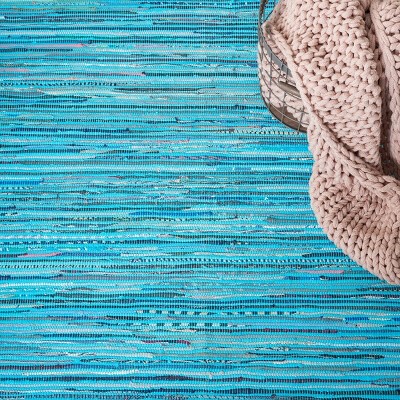 Handwoven Light Blue Cotton Rectangular Area Rug 2' x 3'