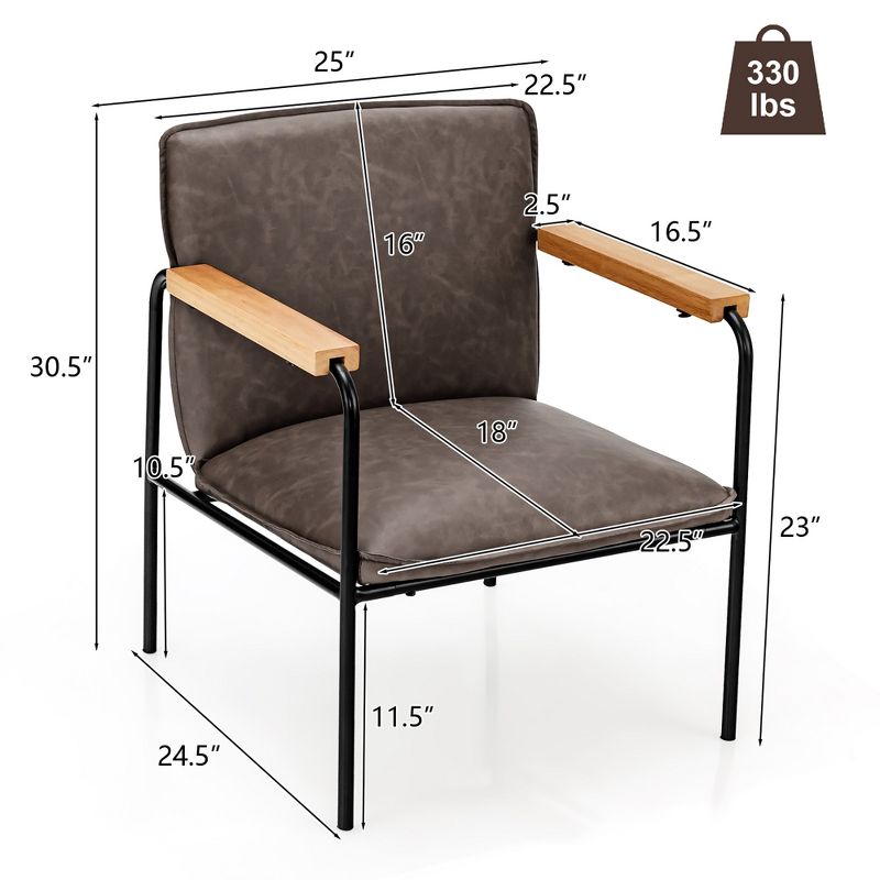 Costway Modern Accent Chair Arm Chair PU Leather W/Rubber Wood Armrest for Living Room, 4 of 9