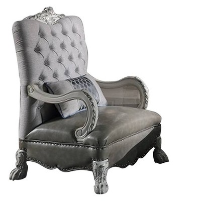 Dresden Bone White Faux Leather Floral Chaise with Wood Frame