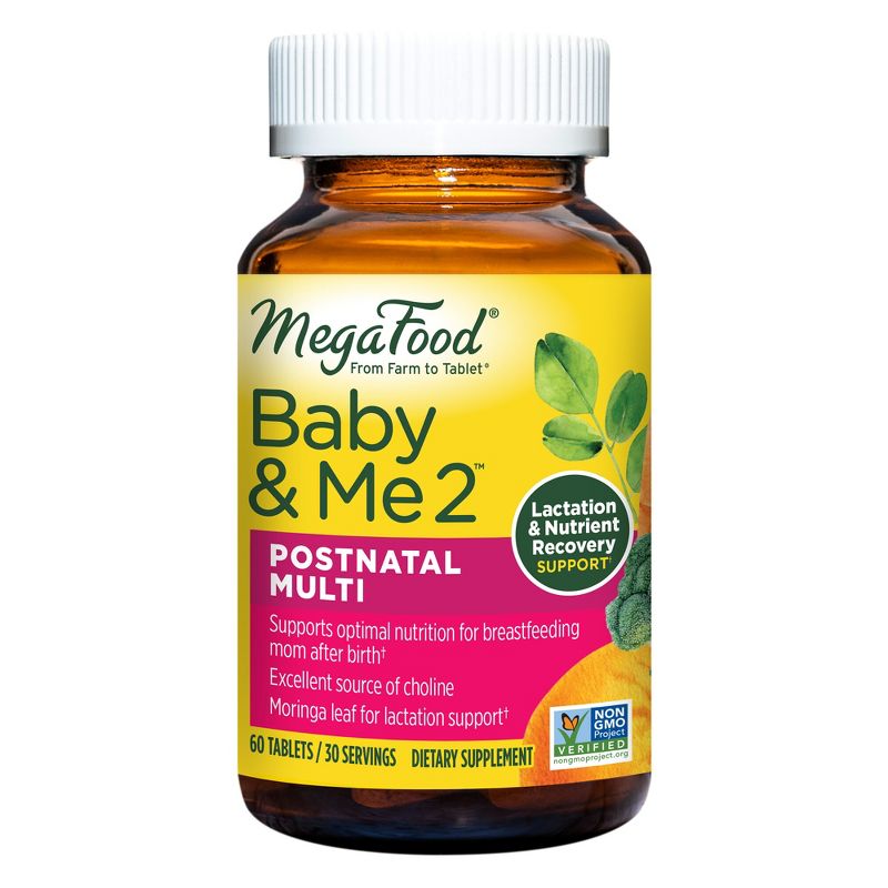 MegaFood Baby &#38; Me 2 Postnatal with Choline, Folate &#38; Iron Multivitamin Vegetarian Tablets - 60ct, 1 of 7