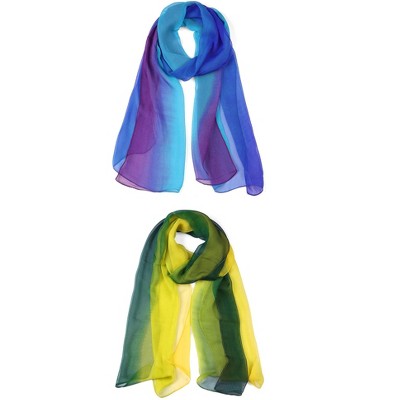 Elerevyo Women Long Chiffon Lightweight Gradient Color Scarves 2 Pcs