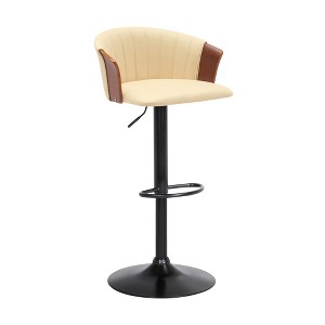 HomeRoots Cream and Black Faux Leather with Metal Swivel Adjustable Height Bar Chair - 1 of 4