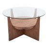 PAGED Modern U-Shaped 2-Tier Wooden Round Coffee Table with Clear Glass Top,Minimalist Design Tea Table Center Table for Living Room,Bedroom - 3 of 4