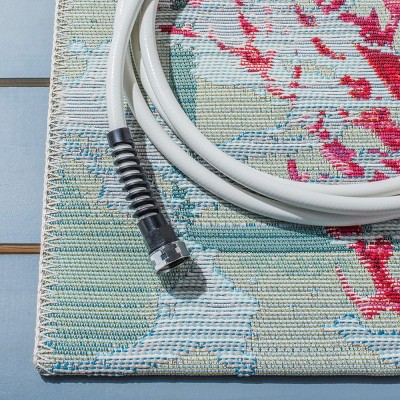 Tropical Bliss Teal & White Flat-Woven Outdoor Rug 8' x 10'