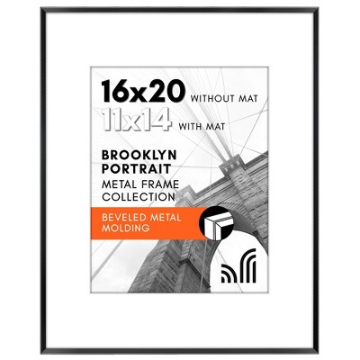 Americanflat Aluminum 16x20 Picture Frame with Shatter-Resistant Glass - Use as 11x14 with Mat or 16x20 Without Mat - Brooklyn Collection - Black