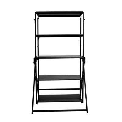 Origami 2 in 1 Multifunctional 52 Inch Tall Wooden Display Storage Shelf To 60 Inch Long Table Desk Unit for Indoor and Outdoor Spaces, Black