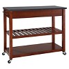 Crosley Solid Black Granite Top Kitchen Cart/Island with Optional Stool Storage Classic Cherry: Modern Rolling Furniture with Storage, 2 Shelves - 2 of 4