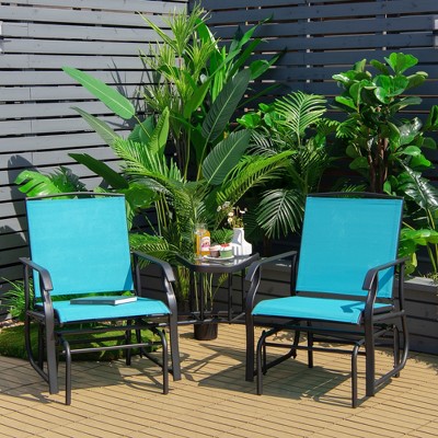 Costway Double Swing Glider Chair Rocker Glass Table Umbrella Hole Turquoise\Brown\Black