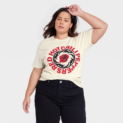 Women's The Red Hot Chili Peppers Plus Size Short Sleeve Graphic T-Shirt -  Beige 2X