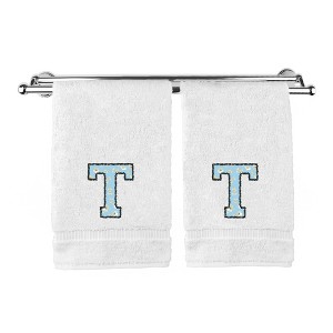 BC BARE COTTON Monogrammed Hand Towels, Personalized Gift, Set of 2 - Embroidered Writing with Light Blue - 1 of 4