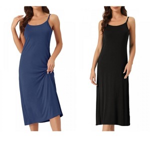 INSPIRE CHIC Women's 2 Pcs Nightgown Sleeveless Spaghetti Strap Midi Cami Camisole Full Slip Under Dress - 1 of 4