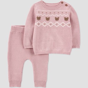 Carter's Just One You® Baby Girls' Bear Fair Isle Sweater Top & Pants Set - Pink - 1 of 4