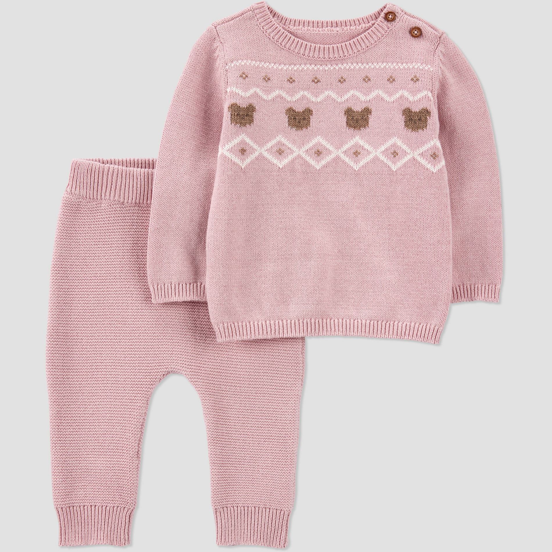 Carter's Just One You® Baby Girls' Bear Fair Isle Sweater Top & Pants Set - Pink Newborn