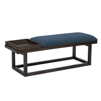 Lemire Modern Upholstered Bench with Tray Brown Finished and Navy - Powell