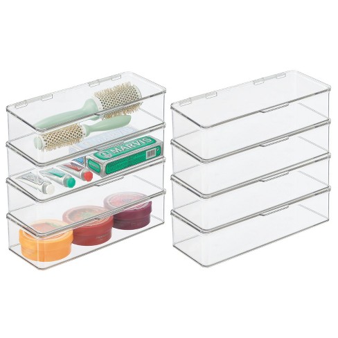 mDesign Plastic Bathroom Stackable Storage Organizer Box w/Hinged Lid for  Closet, Shelf, Cupboard, Vanity, Hold Medicine, Soap, Cotton Swabs, Masks