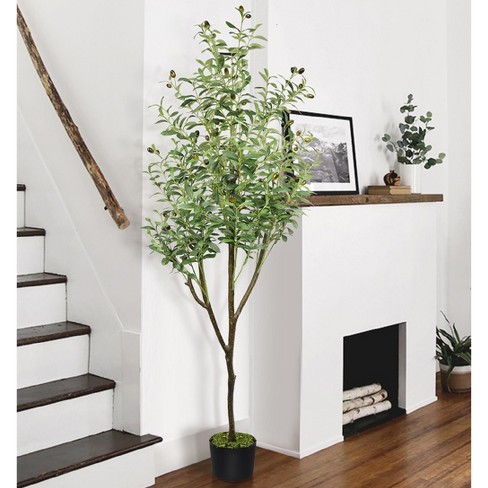 HOMLUX 6ft Artificial Olive Tree with Woven Seagrass Plant Basket