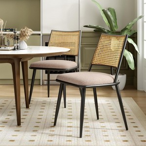 Sapphtopaz Mid-Century Modern Dining Chairs Set of 2, Boucle Upholstered Kitchen Chairs with Rattan Backrest & Metal Frame - 1 of 4