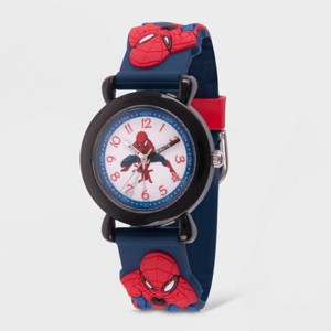 Kids' Marvel Spider-Man Plastic Time Teacher Strap Watch - Blue - 1 of 4