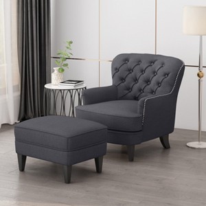 GDFStudio Jaxen Contemporary Fabric Tufted Club Chair and Ottoman Set - 1 of 4
