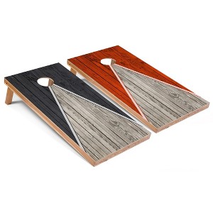 Skip's Garage Dark Grey and Orange Pyramid Cornhole Board Set, Includes 2 Boards, 8 Bags & Optional Accessories - 1 of 4